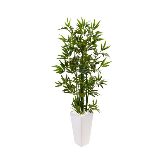 4.5' Bamboo Artificial Tree in White Tower Planter