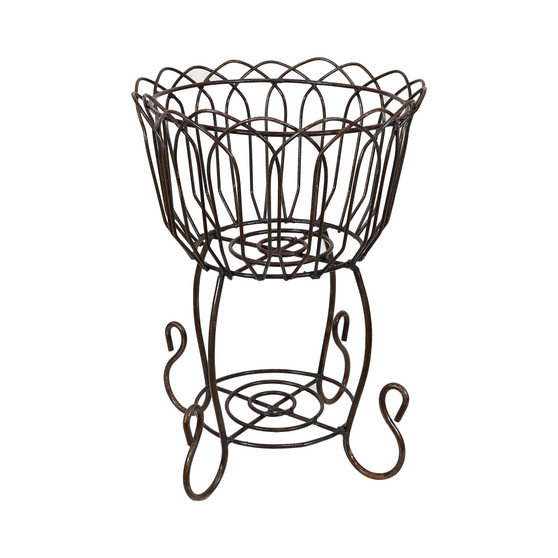 Rustic Steel Standing Planter Basket with Scroll Design - 18.5 in