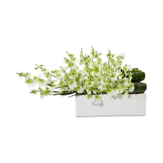 Dancing Lady Orchid Artificial Plant in Rectangular Ceramic Planter