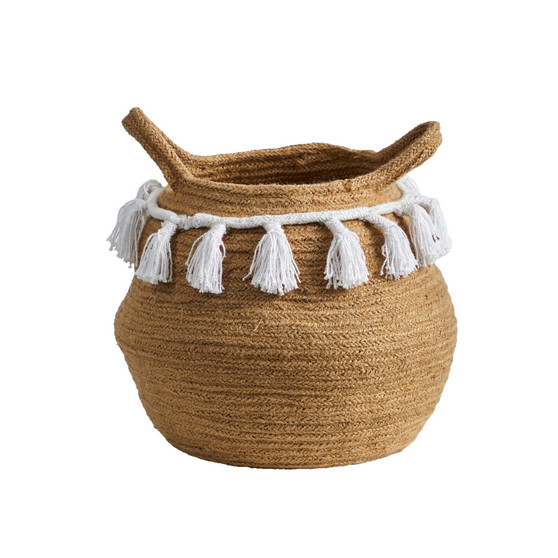 11" Boho Chic Handmade Natural Cotton Woven Basket Planter with Tassels