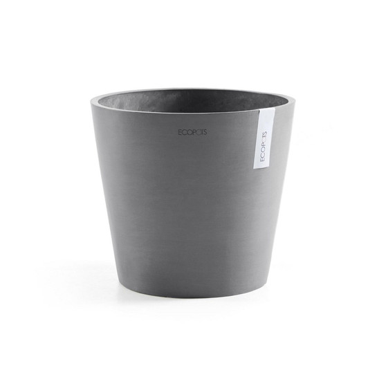 Amsterdam Round Recycled Plastic Planter, Grey, 12 Inches