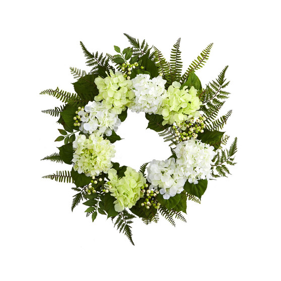 24" Light Green & White Hydrangea Berry Wreath