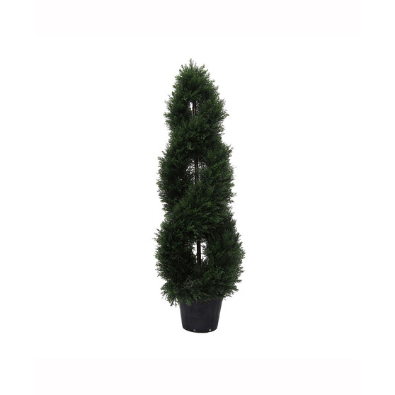 4' Artificial Green Cedar Double Spiral Topiary, Uv Resistant