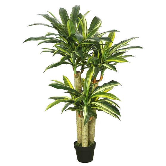 52" Artificial Potted Green and Yellow Real Touch Dracaena Tree