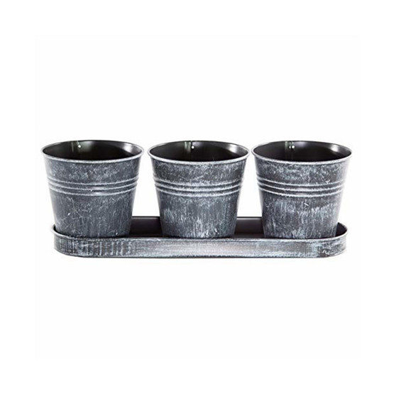 Gardener Select Round Planter w/ Tray Set Black 12.5" x 4" x 4.5"