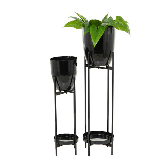 Black Metal Planter with Removable Stand Set of 2