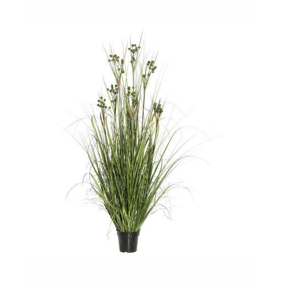 36" Pvc Artificial Potted Green Grass X 155 With Pomp Balls