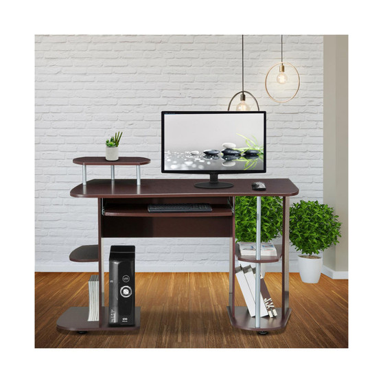Complete Computer Workstation Desk With Storage, Chocolate