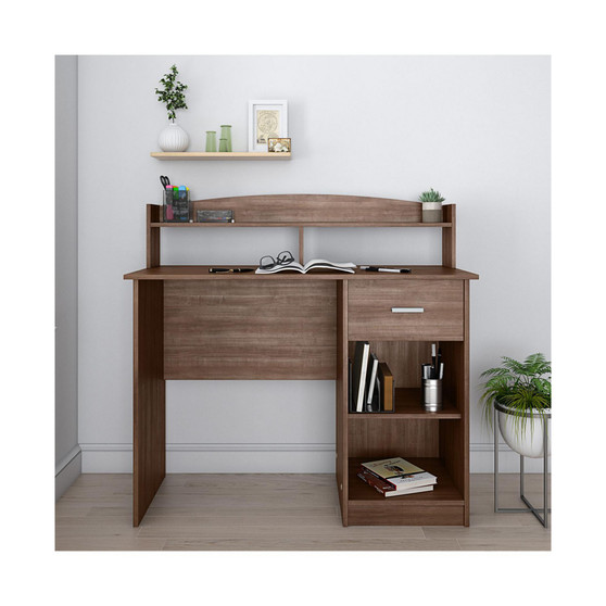 Modern Office Desk with Hutch, Oak