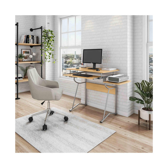 Compact Computer Desk with Side Shelf and Keyboard Panel, Cherry