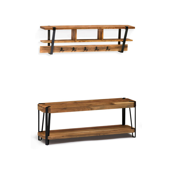 Ryegate Natural Live Edge Bench with Coat Hook Shelf Set