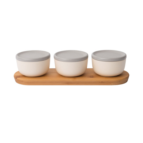 Leo Collection 6-Pc. Covered Bowl Set with Bamboo Tray
