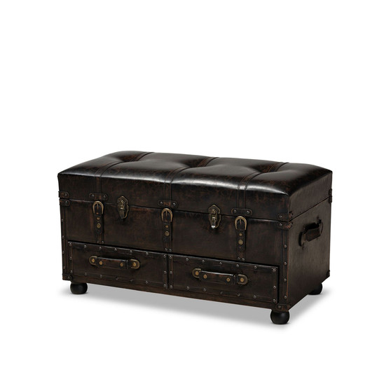 Furniture Callum Modern Transitional Upholstered 2 Drawer Storage Trunk Ottoman