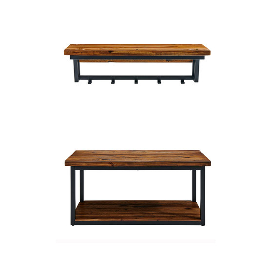 Claremont Rustic Wood Coat Hook and Bench Set