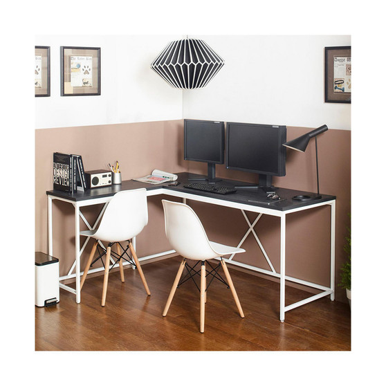 Olympus Wood and Metal Corner Desk in Dark Gray and Ivory