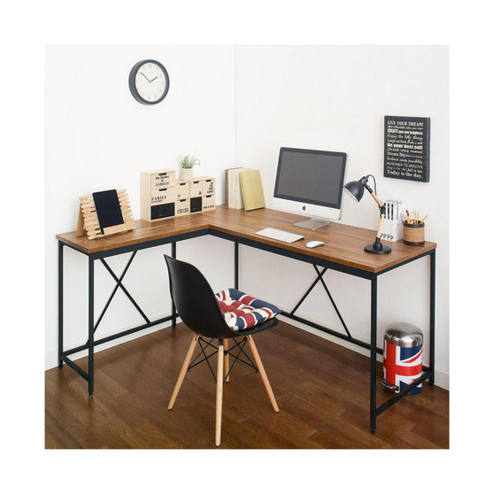 Olympus Wood and Metal Corner Desk in Acacia and Black