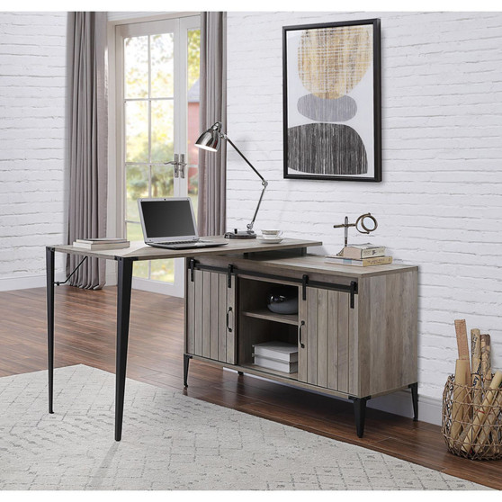 Zakwani Writing Desk w/USB, Gray Oak & Black Finish OF00011