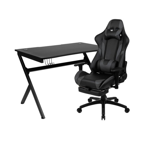 Gaming Desk Set - Cup/Headset Holder/Reclining & Footrest