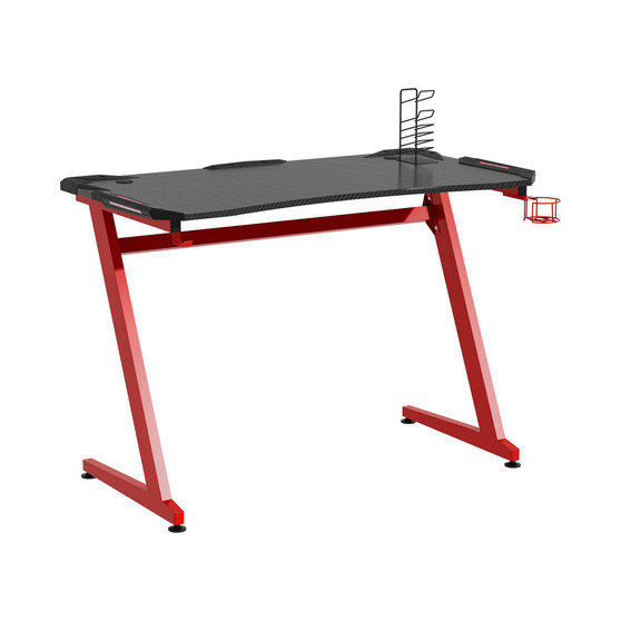 Z-Shaped Gamer Desk w/ Cable Organizer & Controller Rack Red