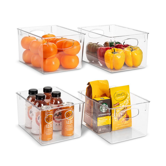 Clear Fridge Organizer Bins with Handles, Set of 4