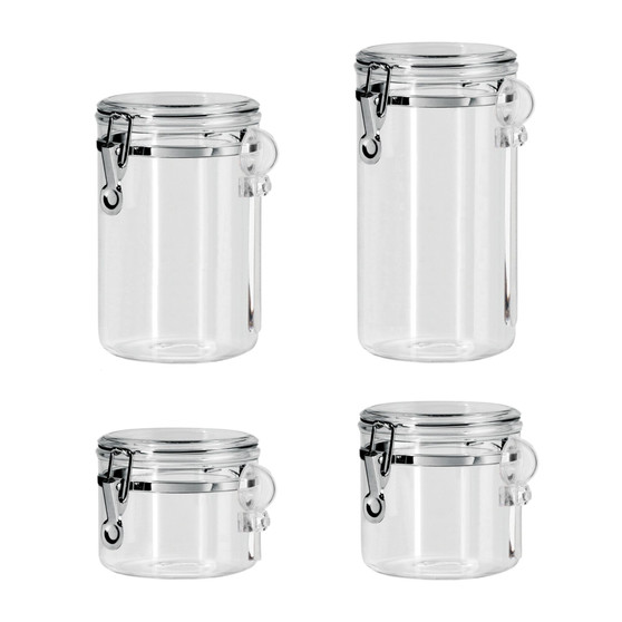 Clear Clamp 4 Piece Canisters with Scoops Set