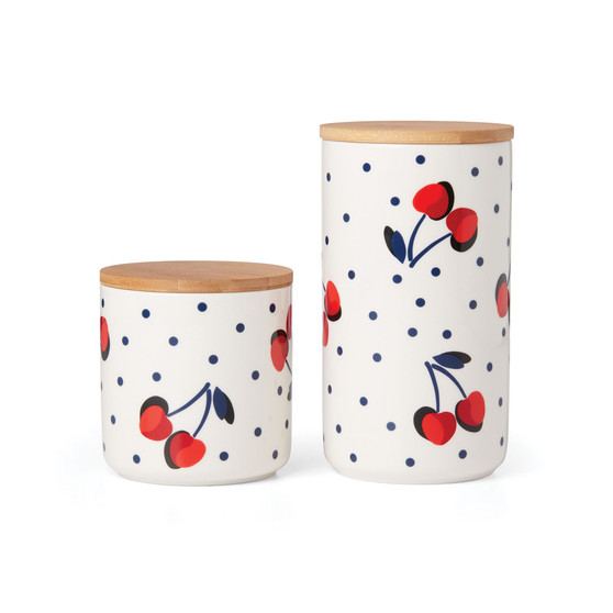 New York Vintage-Like Cherry Dot Canister Set, 2 Piece