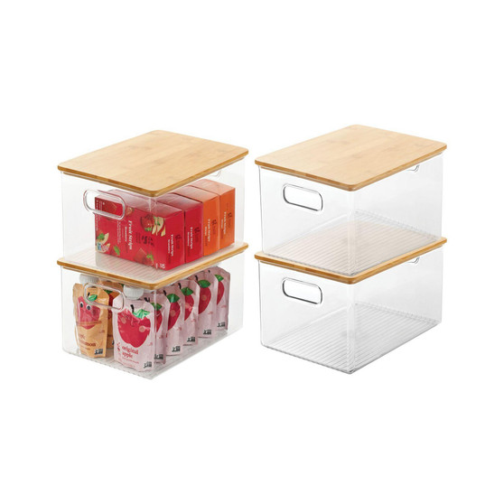 Plastic Kitchen Food Storage Bin with Lid, Medium - 4 Pack