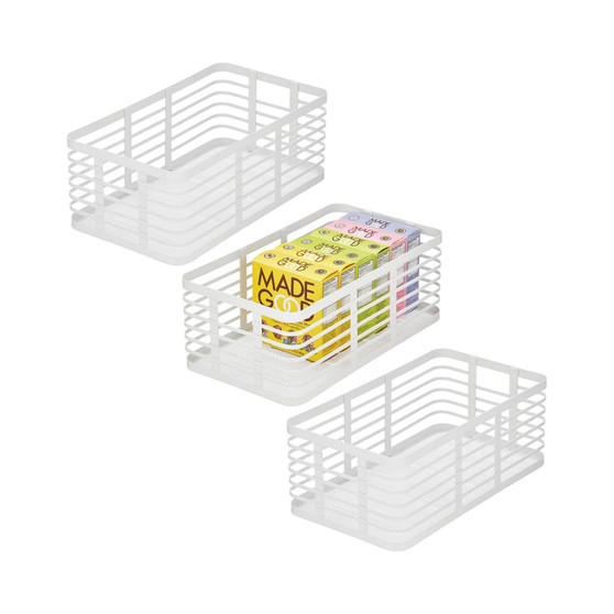 Metal Wire Organizer Basket for Kitchen/Pantry, 3 Pack, Matte White