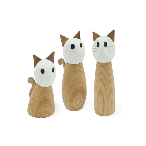 Ash Wood Cat Pepper and Salt Mill Set, 3 Piece