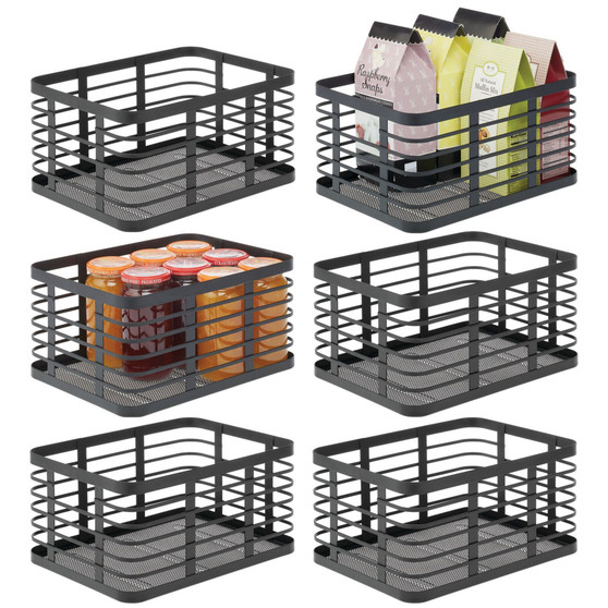 Flat Wire Basket for Kitchen Organization,12" Wide, 6 Pack, Matte Black