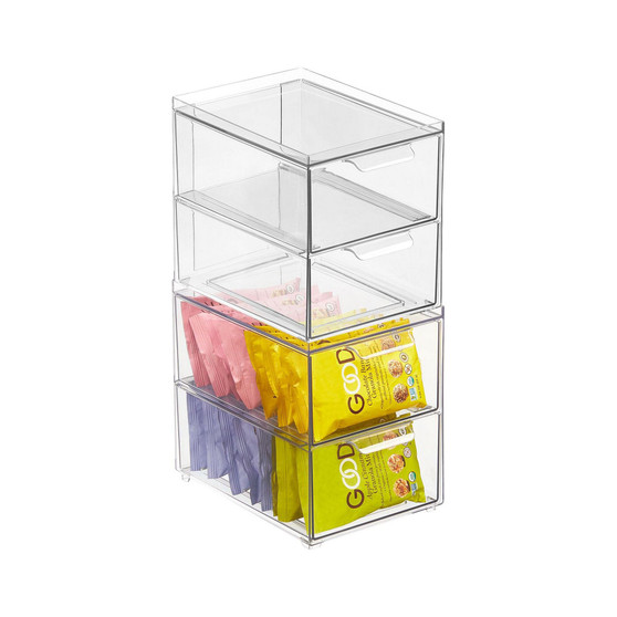 Stacking Plastic Storage Kitchen Bin with Pull-Out Drawers - 2 Pack