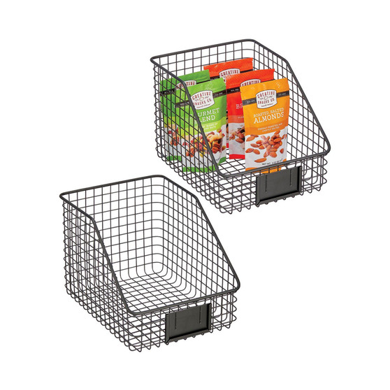 Slanted Front Kitchen Pantry Storage Organizer Basket - 2 Pack