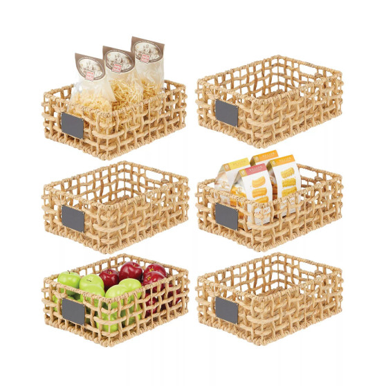 Natural Open Weave Kitchen Pantry Basket, 16" Long - 6 Pack