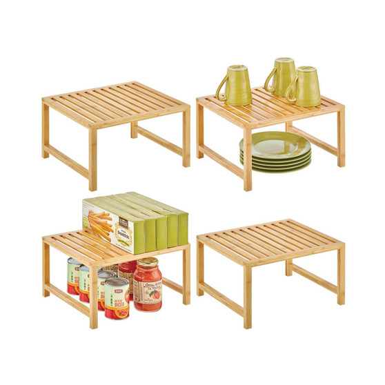 Natural Bamboo Storage Shelf - Food/Kitchen Organizer - 4 Pack