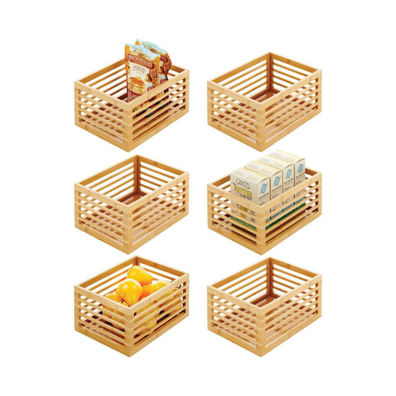 Bamboo Slotted Kitchen Pantry Organizer Bin - 6 Pack