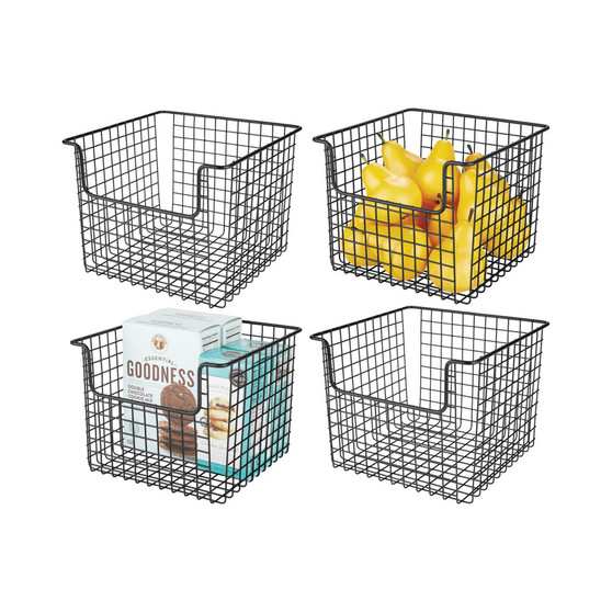 Metal Kitchen Food Storage Basket, Open Front - 4 Pack