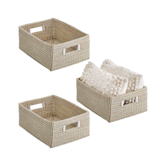 Seagrass Small Woven Kitchen Basket, Handles - 3 Pack