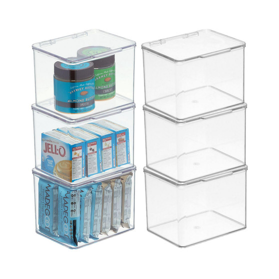 Plastic Kitchen Pantry/Fridge Storage Organizer, Hinge Lid, Small - 6 Pack