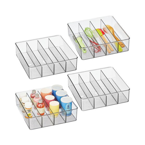 Plastic Kitchen Pantry Food Storage Organizer Bin, 4 Pack