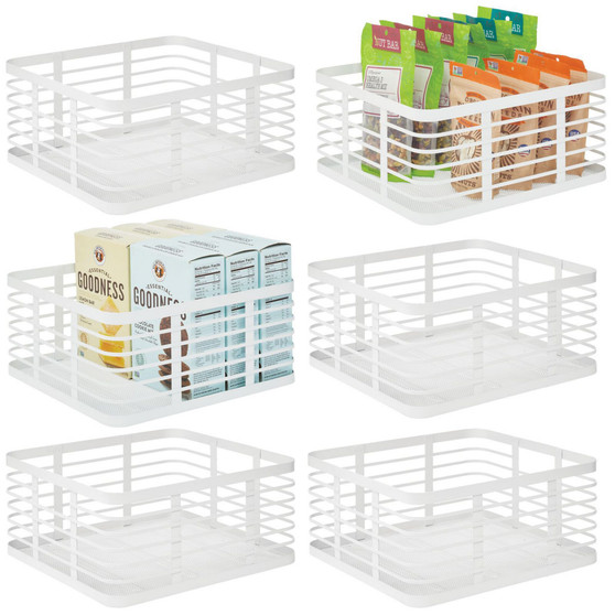 Steel Metal Wire Kitchen Organizer Basket with Handles, 6 Pack, White