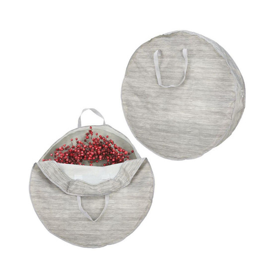 Round 30" Wreath Storage Container, Handles - 2 Pack, Striped Taupe/Tan