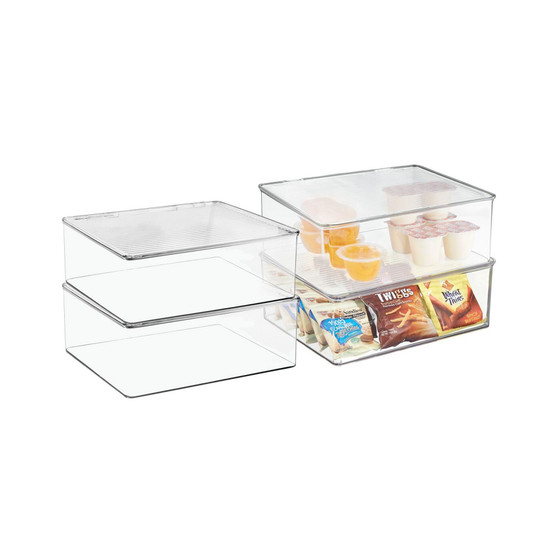 Plastic Kitchen Pantry Food Storage Bin Box, Lid, XLarge - 4 Pack