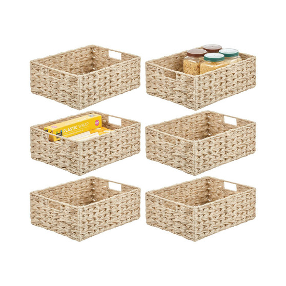 Woven Farmhouse Kitchen Pantry Storage Basket Box, Large - 6 Pack, Cream/Beige