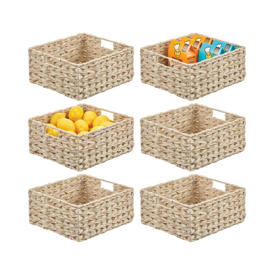 Woven Farmhouse Kitchen Pantry Storage Basket Box, Medium - 6 Pack, Cream/Beige