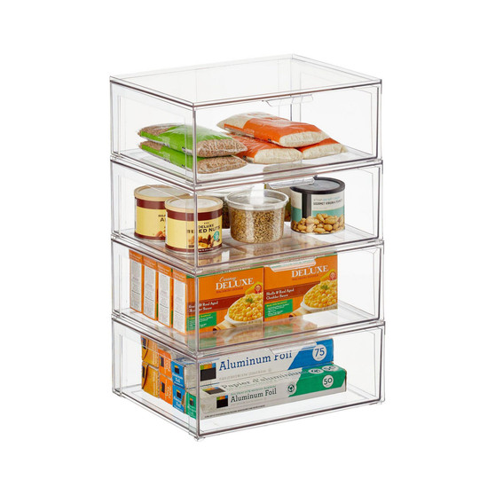 Stackable Kitchen Storage Bin Box with Pull-Out Drawer, XLarge - 4 Pack