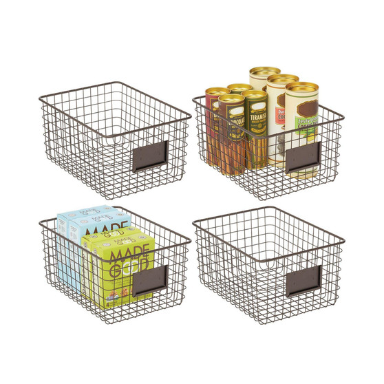 Small Steel Kitchen Organizer Basket with Label Slot, 4 Pack - Bronze