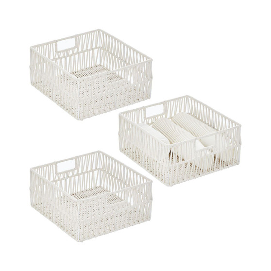 Metal Wire, Cotton Rope Medium Decorative Kitchen Basket, 3 Pack - White