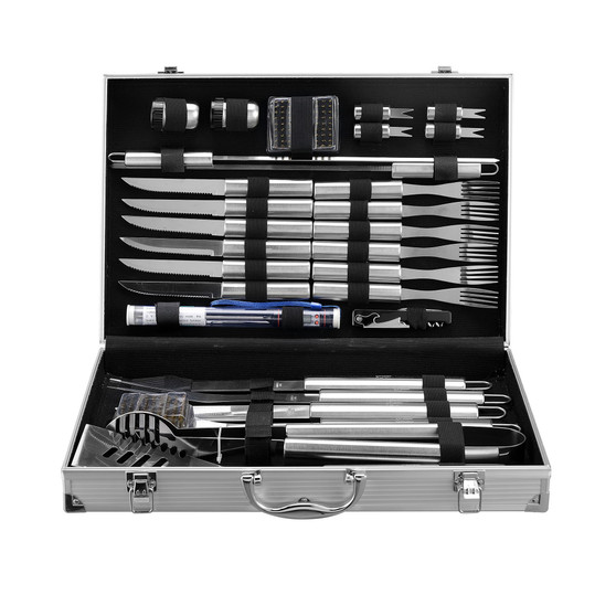 Barbecue Grill Tools with Aluminum Storage Case, Set of 30