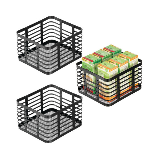 Small Metal Wire Organizer Basket for Kitchen, 3 Pack, Matte Black