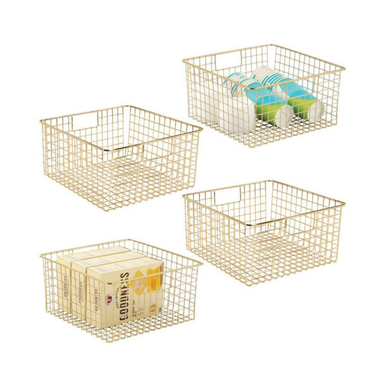 Steel Food Storage Bin Organizer Basket w/ Handle - 4 Pack - Soft Brass